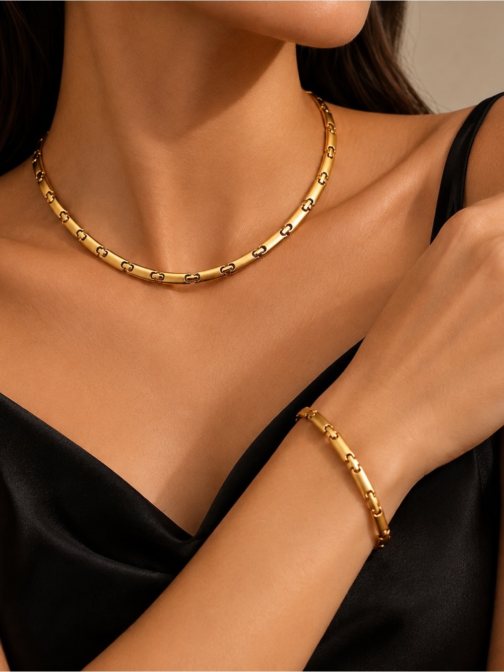 Luxury French Designer Gold-Plated Necklace & Bracelet Set, Signed, Late 1990s